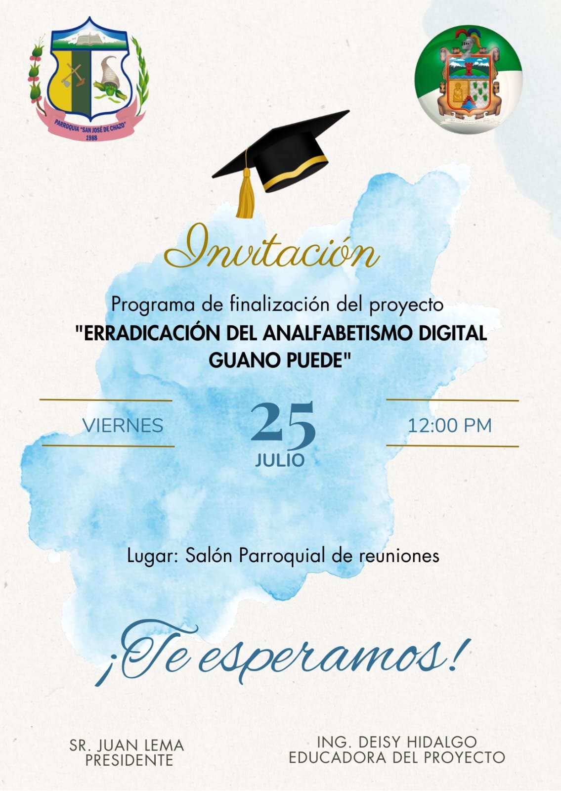 Erradicación del Analfabetismo Digital – Guano Puede”, dirigido a personas de 15 a 49 años, del cual 28 habitantes de nuestra parroquia han sido beneficiarios directos.